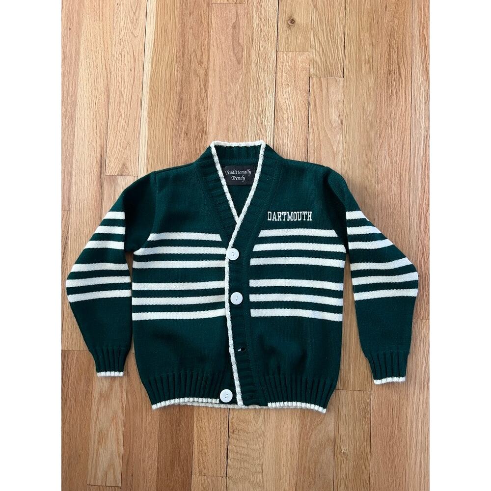 Dartmouth College Traditional Green White Stripe Wool Toddler Cardigan (size Y4)